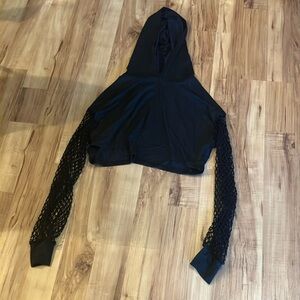 Black hooded fishnet arm top